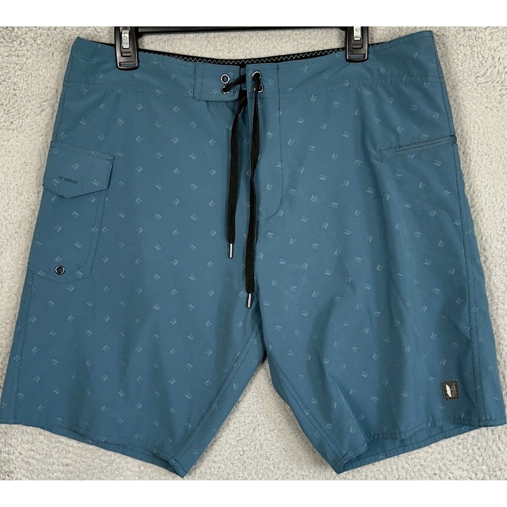 Linksoul Swim Trunks Mens 35 Teal Blue Logo Print Cargo Stretch Board Shorts